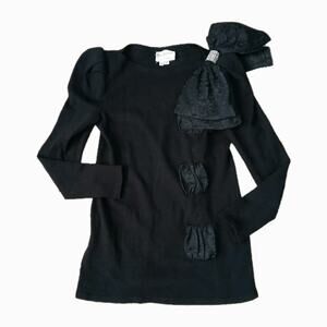 Vintage Raul Blanco Black Knit Sweater Dress Sz 12 Rhinestone Bow Glam Statement